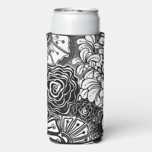 Rafraîchisseur Pour Canette Slim Dessin à motif floral Zen noir et blanc