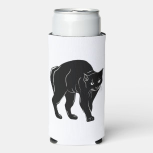 Rafraîchisseur Pour Canette Slim Dessin de silhouette de chat noir rôdant Halloween