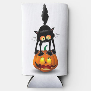 Rafraîchisseur Pour Canette Slim Dessin d'Halloween au chat effrayé sur Citrouille