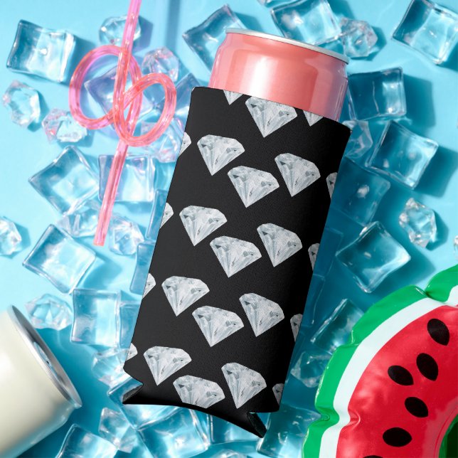 Rafraîchisseur Pour Canette Slim Diamants brillants argentés sur noir (Été in situ)