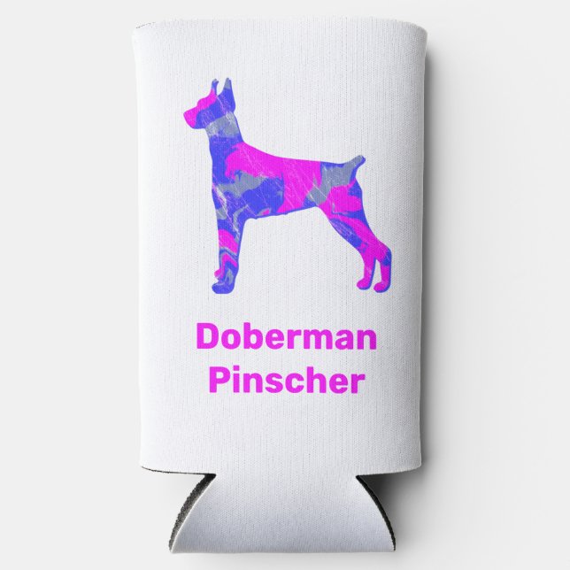 Rafraîchisseur Pour Canette Slim Doberman Pinscher Chien Silhouette rose chaud et b (Recto)