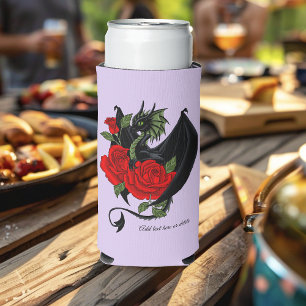 Rafraîchisseur Pour Canette Slim Dragon Noir Mystique Roses Rouges Lavande Gothique