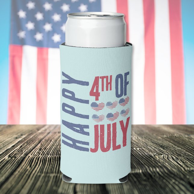 Rafraîchisseur Pour Canette Slim Drapeau américain 4 juillet mignon patriotique (4th Of July Cute Patriotic USA American Flag Seltzer Can Cooler)