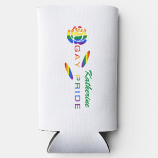 Rafraîchisseur Pour Canette Slim Drapeau arc-en-ciel Rose Fierté Gay Nom personnali