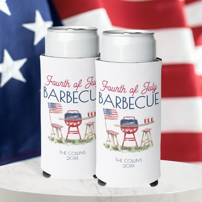 Rafraîchisseur Pour Canette Slim Drapeau de barbecue patriotique 4 juillet fête d'é (Patriotic Barbecue Flag 4th of July Summer Party Seltzer Can Cooler)