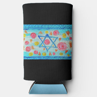 Rafraîchisseur Pour Canette Slim Drapeau israélien lunaire avec fleurs & coeurs