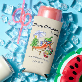 Rafraîchisseur Pour Canette Slim Drôle de Noël tropical en juillet dans l'art de la