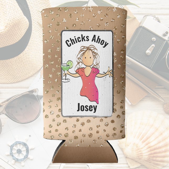 Rafraîchisseur Pour Canette Slim Drôle Filles Voyage Femme Cartoon Chicks Ahoy (Créateur téléchargé)