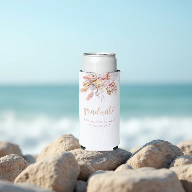 Rafraîchisseur Pour Canette Slim Dusty Pampas Rose Grass Boho Floral Graduation (Créateur téléchargé)