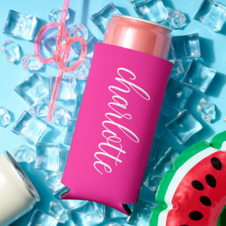 Rafraîchisseur Pour Canette Slim Écriture calligraphique féminine rose chaud et bla