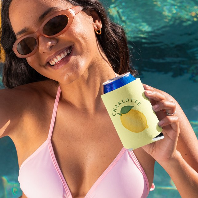 Rafraîchisseur Pour Canette Slim Élégant Citrus Citron jaune Monogramme d'été (Créateur téléchargé)