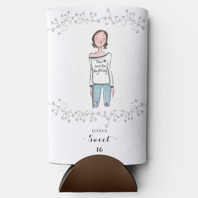 Rafraîchisseur Pour Canette Slim Élégant Fleur sauvage Photo Sweet 16 Anniversaire (Recto)