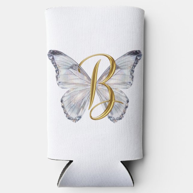 Rafraîchisseur Pour Canette Slim Elegant Floral Butterfly Letter B - Artistic Monog (Recto)