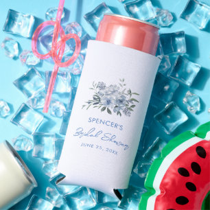 Rafraîchisseur Pour Canette Slim Elégant Floral Dusty Blue Fête des mariées Favoris