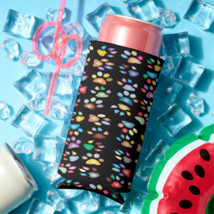 Rafraîchisseur Pour Canette Slim Empreintes de pattes colorés noir