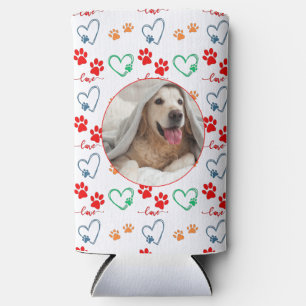 Rafraîchisseur Pour Canette Slim Empreintes de pattes de CHIENS mignons et COEURS A