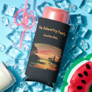 Rafraîchisseur Pour Canette Slim Etang vintage coucher de soleil ponton échapper ve