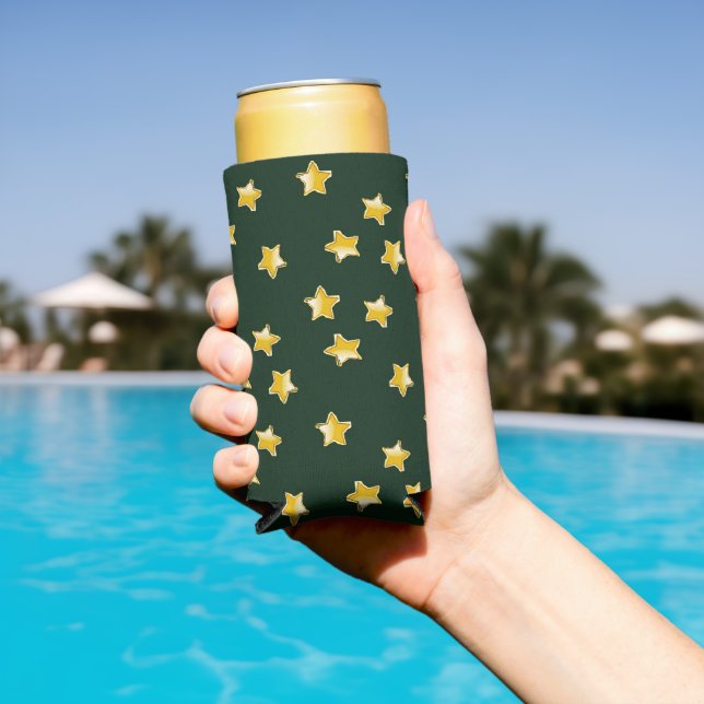 Rafraîchisseur Pour Canette Slim étoiles d'or sur vert (Piscine in situ)