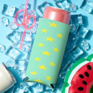 Rafraîchisseur Pour Canette Slim étoiles jaunes sur turquoise