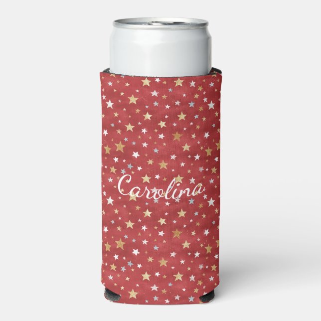 Rafraîchisseur Pour Canette Slim Étoiles rouges dorées (Seltzer Recto)