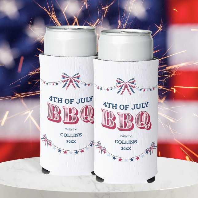 Rafraîchisseur Pour Canette Slim Famille moderne Réunion BBQ 4 juillet Fête d'été (Modern Family Reunion BBQ 4th of July Summer Party Seltzer Can Cooler)
