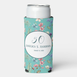 Rafraîchisseur Pour Canette Slim Feminine Turquoise Floral Fleur sauvage Motif