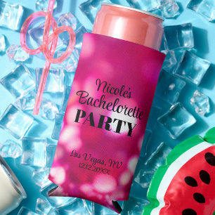 Rafraîchisseur Pour Canette Slim Fête de Bachelorette Moderne et Glamour Rose Chaud