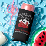 Rafraîchisseur Pour Canette Slim Fête de Bachelorette personnalisée au Casino Las V<br><div class="desc">Rendez votre enterrement de vie de jeune fille à Las Vegas inoubliable avec des canettes personnalisées sur le thème du casino, parfaites pour garder vos boissons fraîches avec style. Ces refroidisseurs uniques peuvent être personnalisés avec le nom de la mariée et la date de la fête, offrant une touche personnelle...</div>