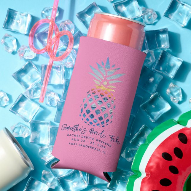 Rafraîchisseur Pour Canette Slim Fête de Bachelorette Week-end Rose Script Ananas (Été in situ)
