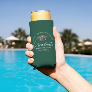 Rafraîchisseur Pour Canette Slim Fête de fin d'études chic vert foncé sur mesure