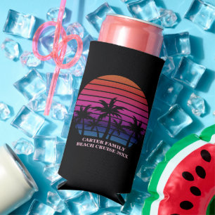 Rafraîchisseur Pour Canette Slim Fête de plage Coucher de soleil tropical rose Palm