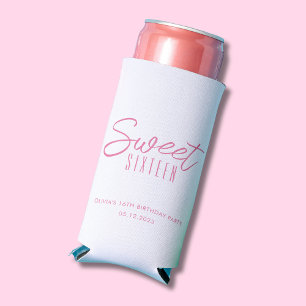 Rafraîchisseur Pour Canette Slim Filles Sweet Sixteen fête d'anniversaire rose 16 a