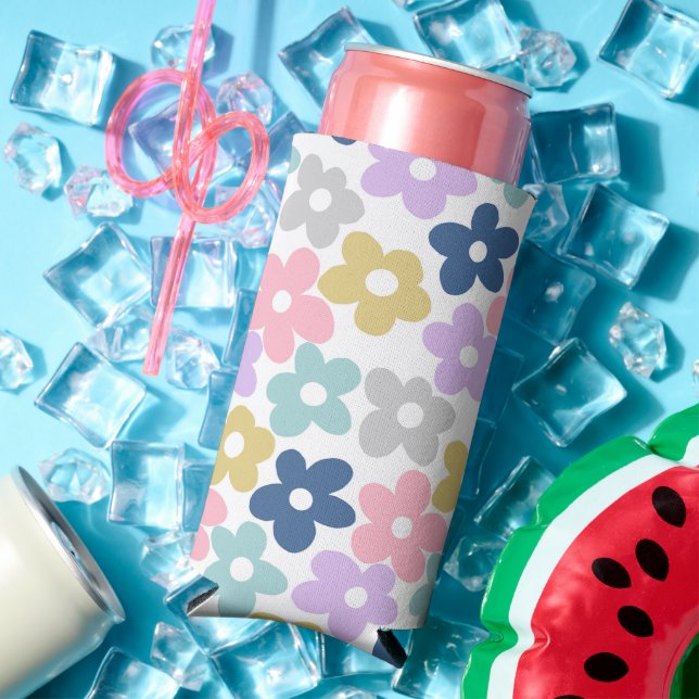 Rafraîchisseur Pour Canette Slim Fleurs marguerites super Retro Boho Floral (Été in situ)