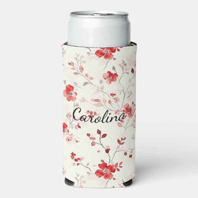 Rafraîchisseur Pour Canette Slim Fleurs rouges à la crème (Seltzer Recto)