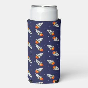 Rafraîchisseur Pour Canette Slim Fou de l'espace roquettes motif bleu