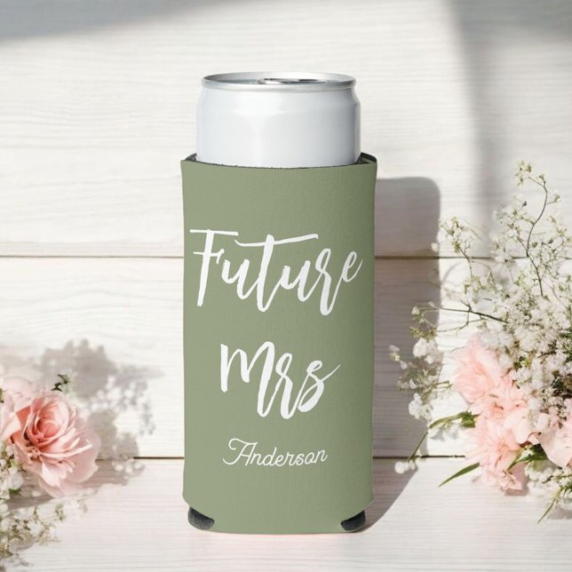 Rafraîchisseur Pour Canette Slim Future Mme Vert Sauge Blanc Mariée  (Créateur téléchargé)
