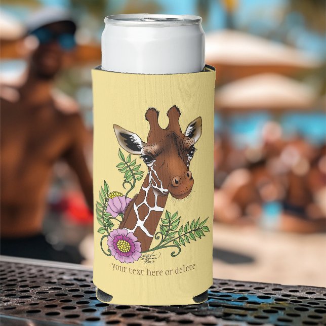Rafraîchisseur Pour Canette Slim Giraffe Fleurs de Portrait Jaunes (Créateur téléchargé)