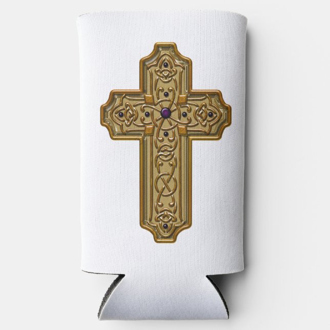 Rafraîchisseur Pour Canette Slim Gold Bejeweled Celtic Style Cross  (Recto)
