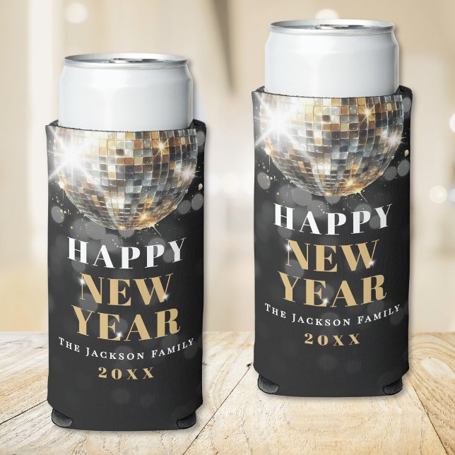 Rafraîchisseur Pour Canette Slim Gold New Year's Eve Party (Black Gold New Year's Eve Party Seltzer Can Cooler)