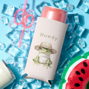 Rafraîchisseur Pour Canette Slim Grenouille verte rose avec chapeau