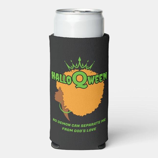 Rafraîchisseur Pour Canette Slim HALLOQWEEN Afro Queen Halloween élégant (Seltzer Recto)