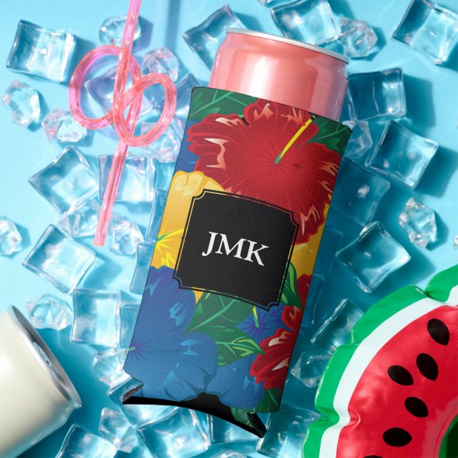 Rafraîchisseur Pour Canette Slim Hibiscus tropical exotique - Monogramme (Été in situ)