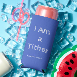 Rafraîchisseur Pour Canette Slim I Am a Tither - Citation d'affirmation - Bleu et b
