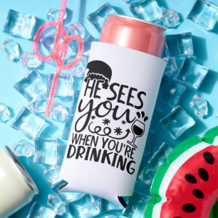 Rafraîchisseur Pour Canette Slim Il te voit quand tu bois   HUMOUR PÈRE NOËL