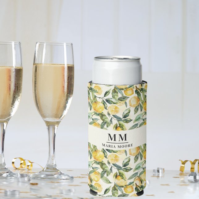 Rafraîchisseur Pour Canette Slim Initiales de monogramme Citrons nom (Créateur téléchargé)