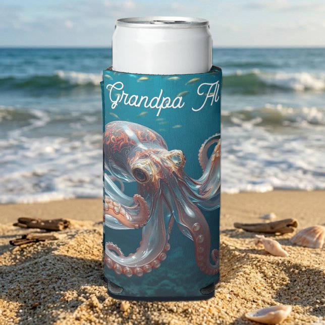 Rafraîchisseur Pour Canette Slim Iridescent Glass Octopus Art | Personalized (Créateur téléchargé)