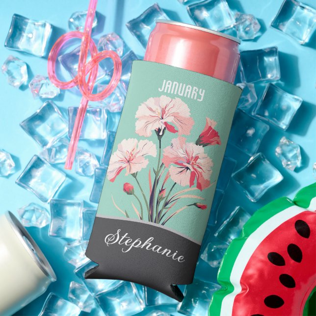 Rafraîchisseur Pour Canette Slim Janvier Fleur de naissance Nom personnalisé (Été in situ)