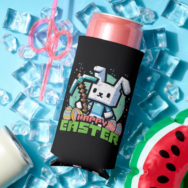 Rafraîchisseur Pour Canette Slim Jeu de pixels de lapin de Pâques heureux  (Été in situ)