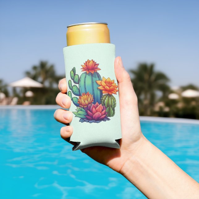 Rafraîchisseur Pour Canette Slim Joli cactus en fleurs (Piscine in situ)