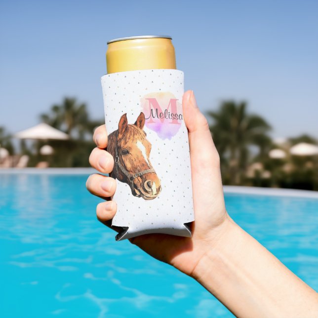 Rafraîchisseur Pour Canette Slim Joli Cheval Animal Equestre Étables Monogramme (Piscine in situ)